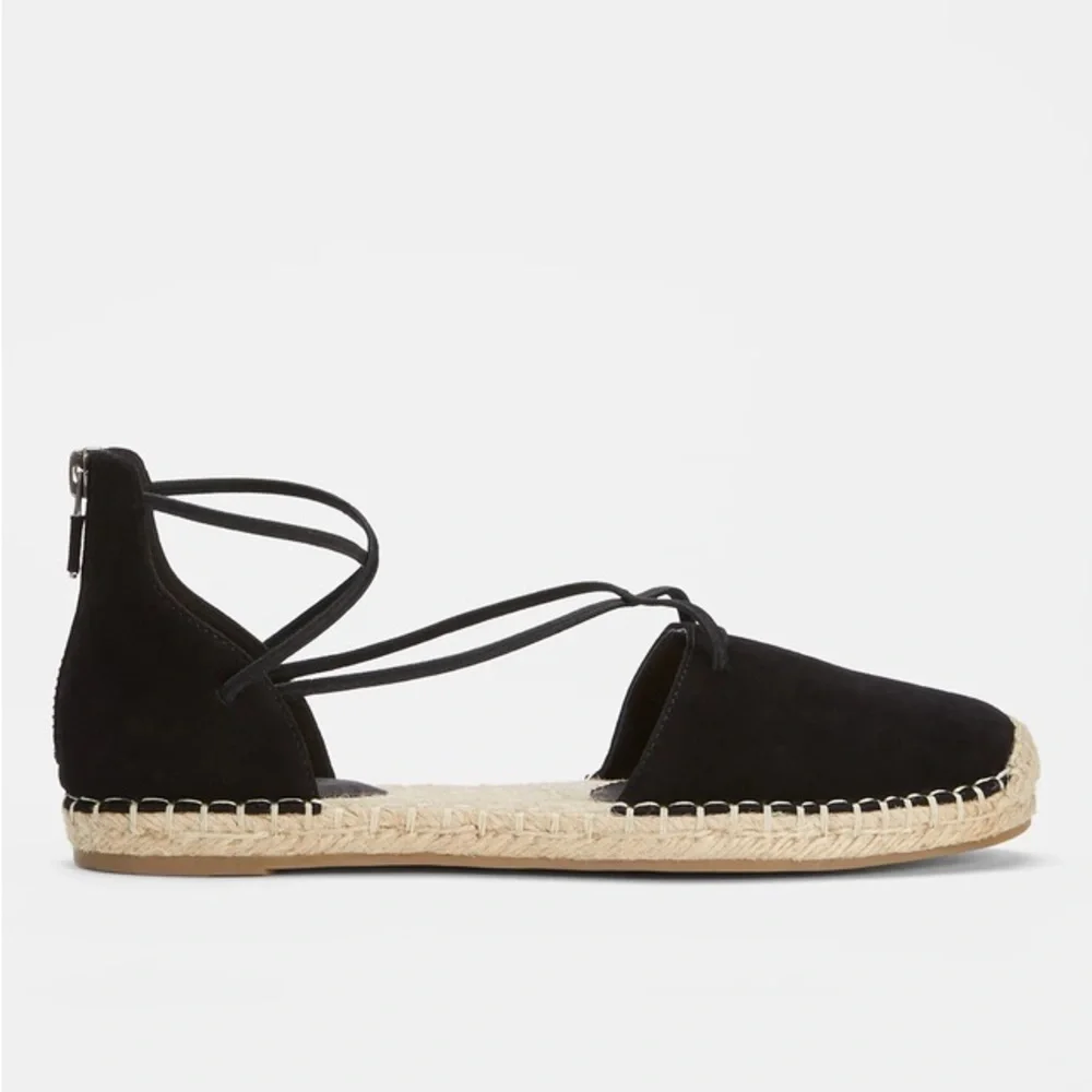 New Eileen Fisher Black Lace Leather Espadrilles | Size 7.5